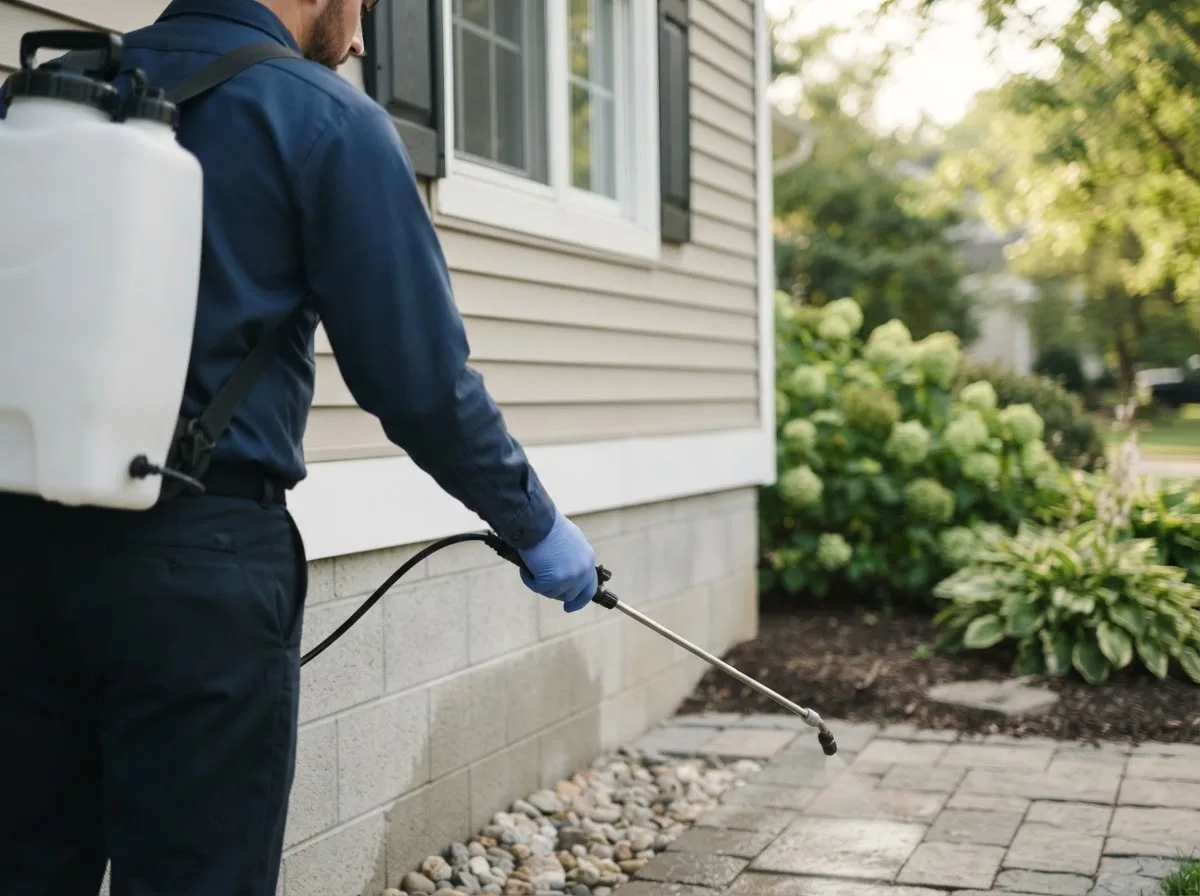 Pest control technician inspecting a home in Ludlow, MO